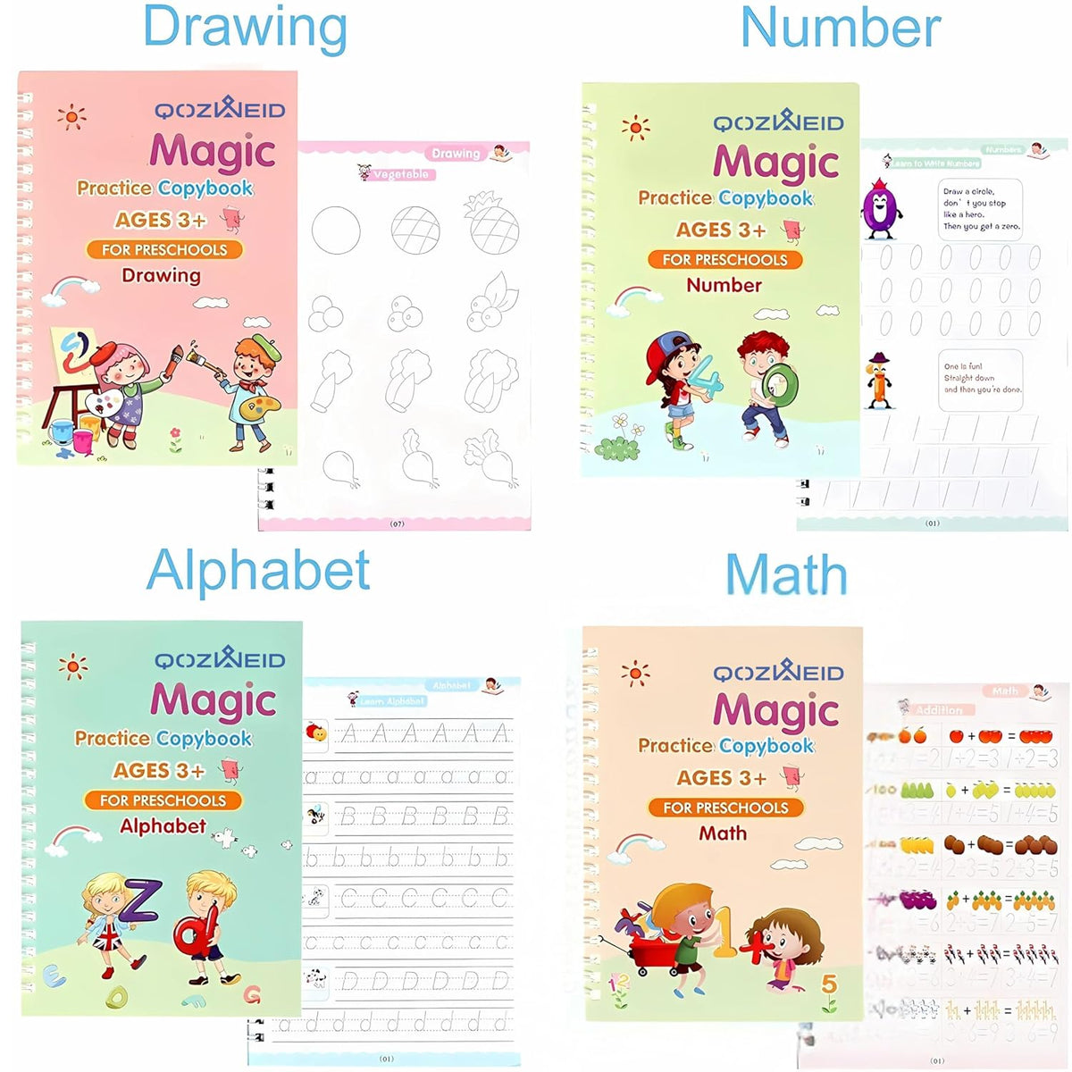 Magic Practice Copybook, (4 BOOK +1 PEN + 10 REFILL)
